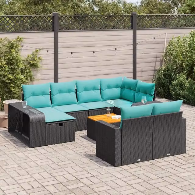 Set Divani da Giardino 11 pz con Cuscini in Polyrattan Nero 3326081