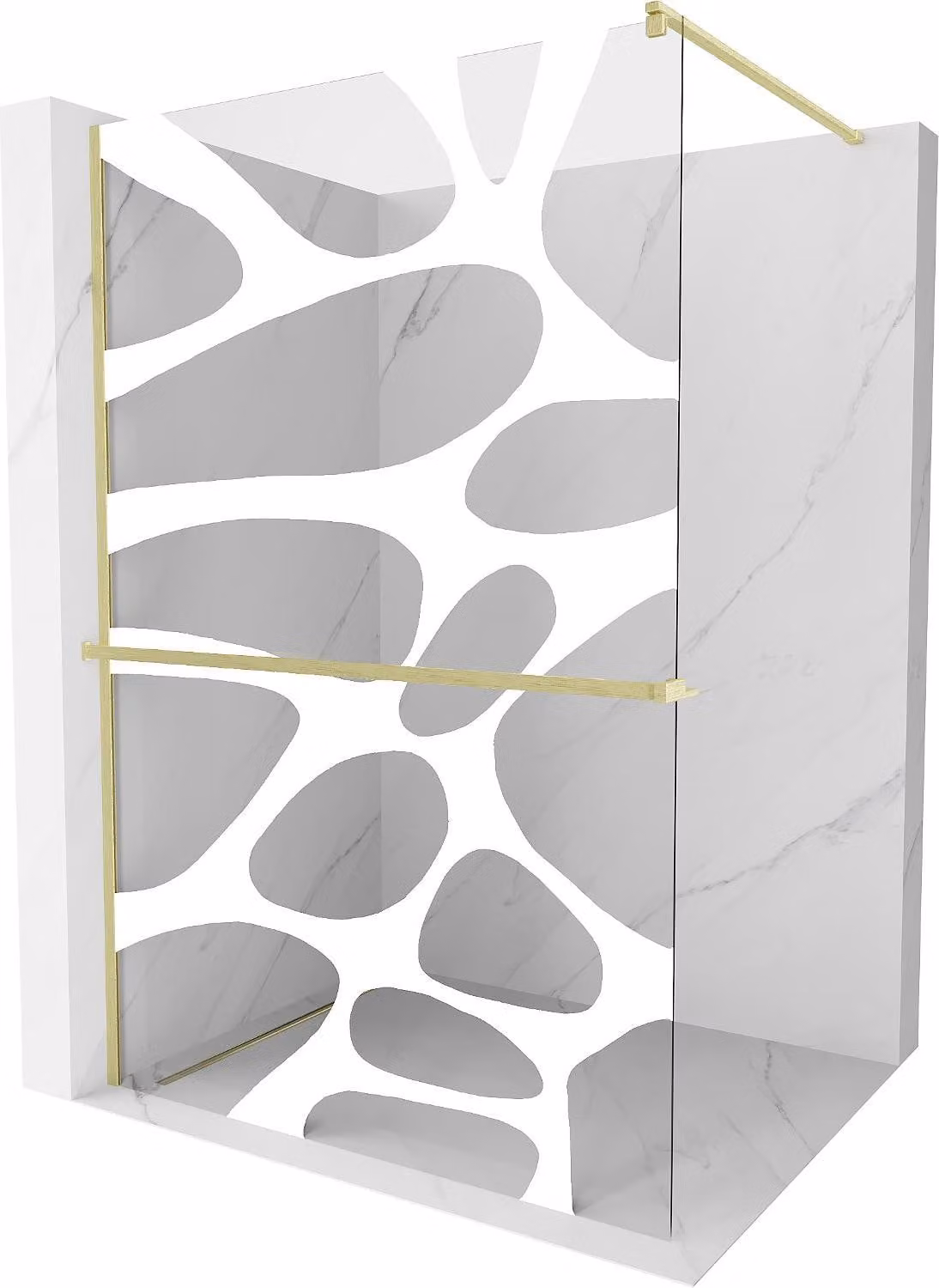 Mexen Kioto+ parete doccia con mensola Walk-in 140 x 200 cm, onda bianca, oro spazzolato - 800-140-121-55-97
