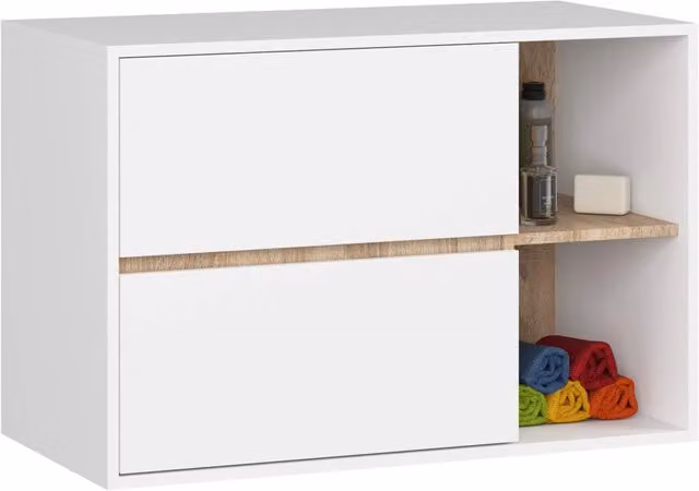 Mobile bagno sospeso VAMI senza lavabo con 2 cassetti, Bianco e Sonoma Quercia, L: 90 cm, P: 45,5 cm, H: 60 cm