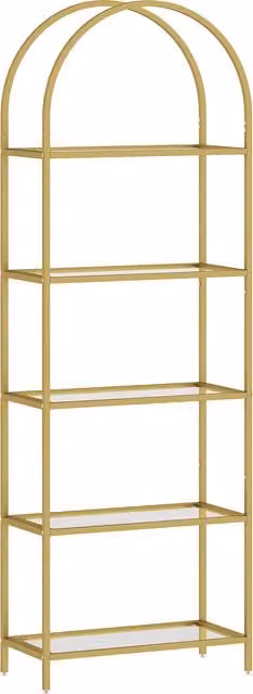 Scaffale Portaoggetti ad Arco HOMCOM con 5 Ripiani in Acciaio e Vetro Temperato, Oro, L: 60 cm, P: 30 cm, H: 175 cm