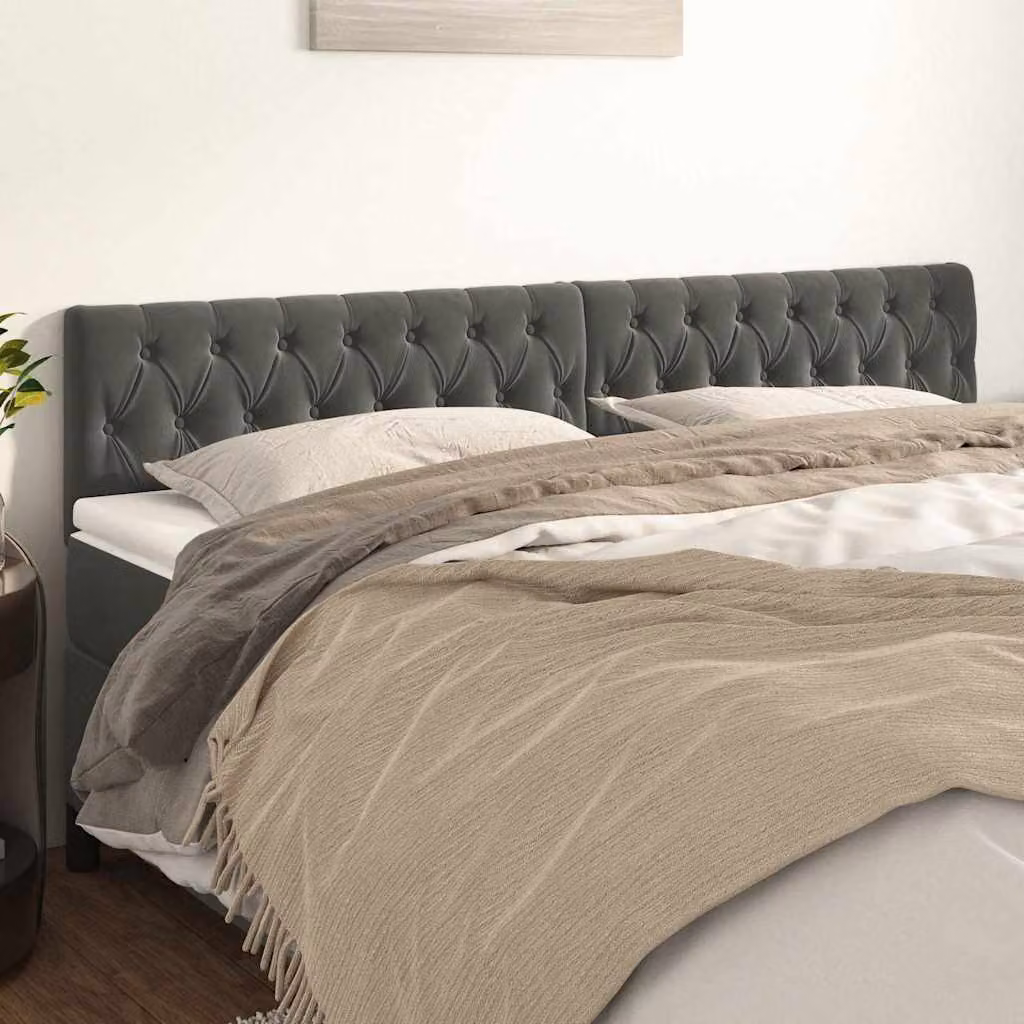 Testiera per letto vidaXL in velluto grigio scuro con struttura in legno L: 180 cm, P: 7 cm, H: 78/88 cm