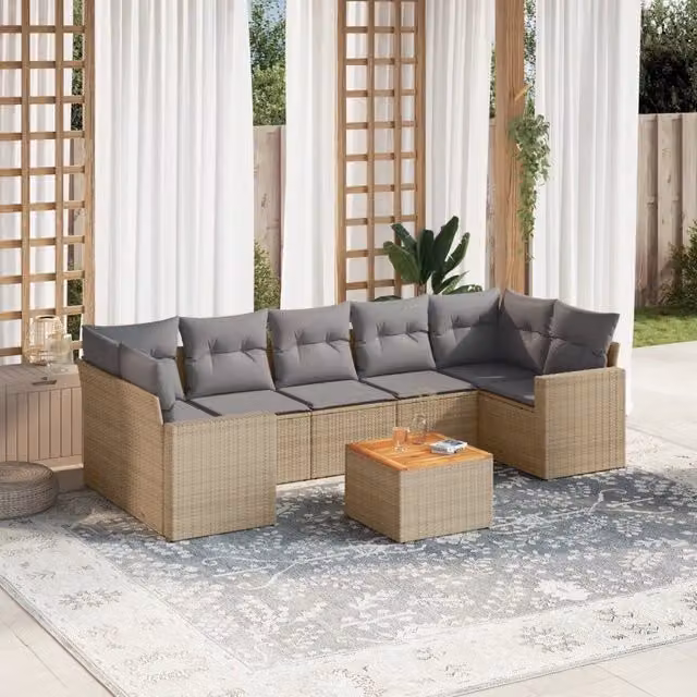 Set Divano da Giardino 8 pz con Cuscini Beige in Polyrattan 3224036