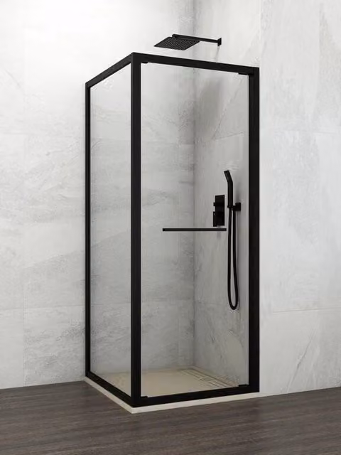 Box doccia angolare SPAZIO con porta battente e laterale fisso, nero opaco, L/P: 75 x 80 cm