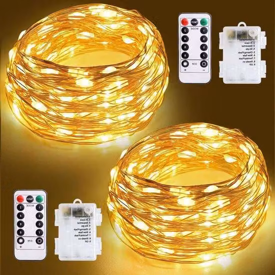 Set di luci LED a batteria - 12 metri - 120 LED - 8 modalità - telecomando e timer - feste in giardino - Natale - cameretta dei bambini - matrimoni