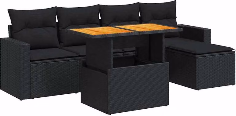 Set Divano da Giardino 6 pz con Cuscini Nero in Polyrattan