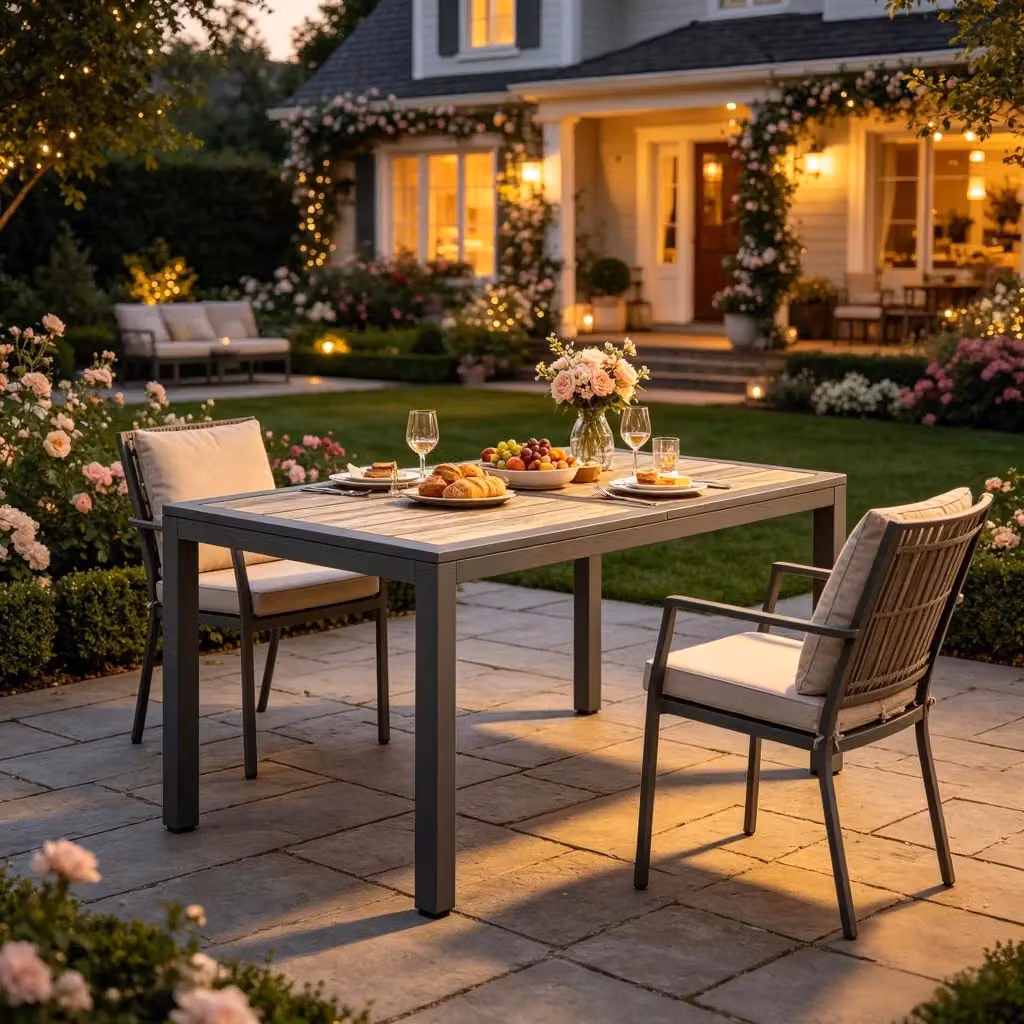 Tavolo da giardino rettangolare estensibile WISHDOR in acciaio verniciato grigio con finitura opaca – 2