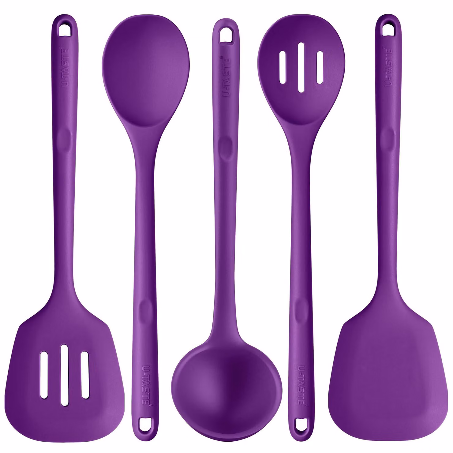 Elzusha - Set di 5 utensili da cucina in silicone extra lunghi - Resistenti al calore e antiaderenti
