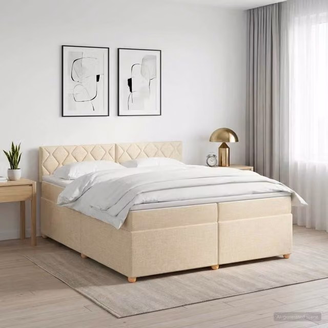 Letto box spring con materasso ibrido vidaXL in tessuto beige e bianco L/P/H: 200 x 200 x 88 cm – 1