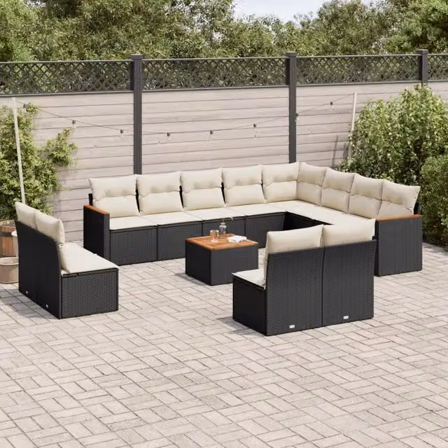 Set di divani da giardino VIDAXL in polyrattan nero con 13 pezzi e cuscini inclusi – 1