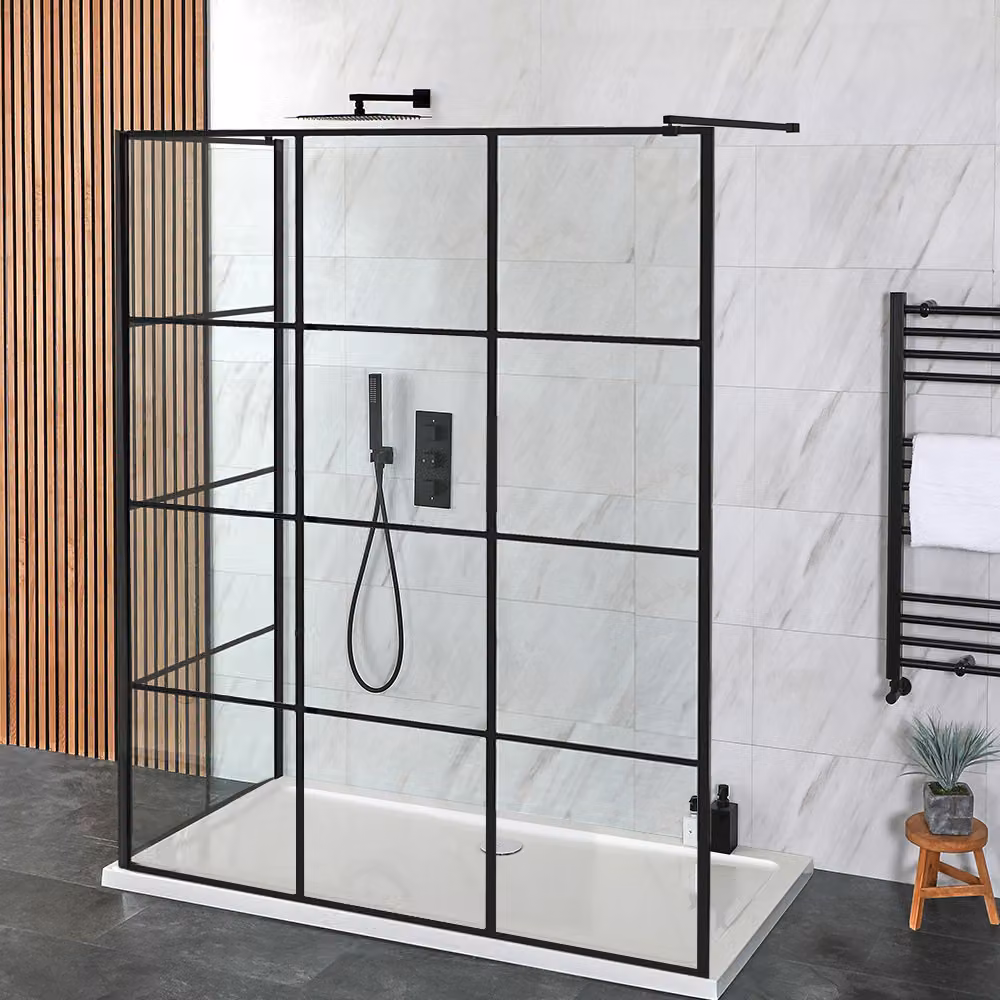 Doccia Walk-in a Due Lati - con 1100mm x 700mm Piatto Doccia con Braccio di Supporto a Soffitto - Barq
