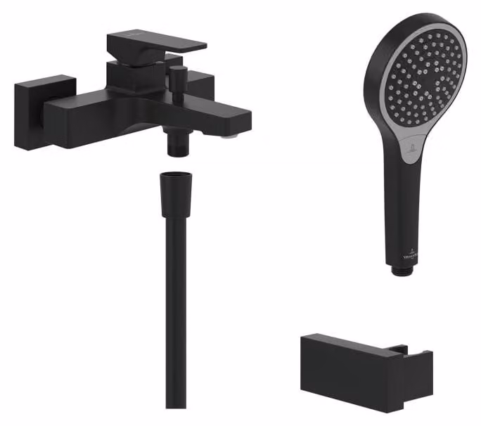 Set doccia Villeroy & Boch Taro, completo di supporto per soffione, doccetta manuale e miscelatore per vasca