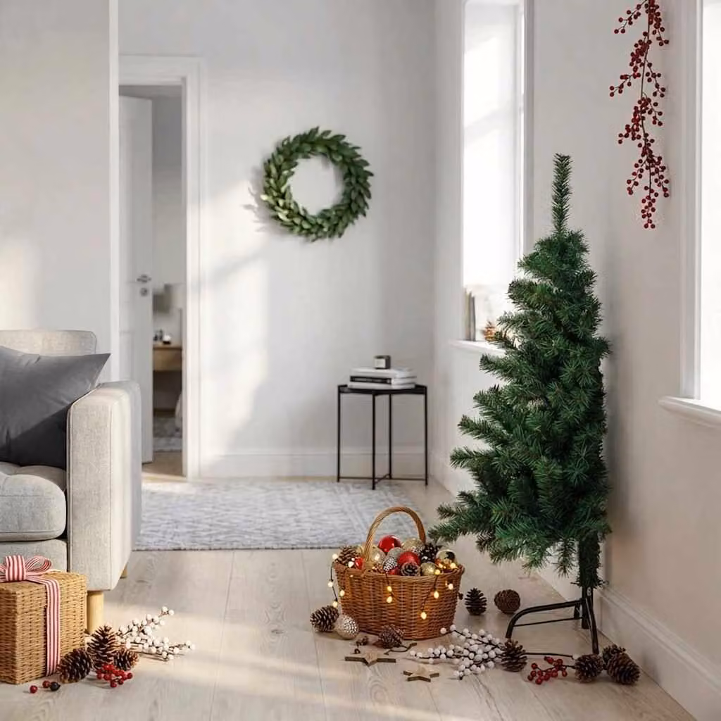 Maison Exclusive - Albero di Natale artificiale a metà altezza con supporto, verde, 120 cm, in PVC