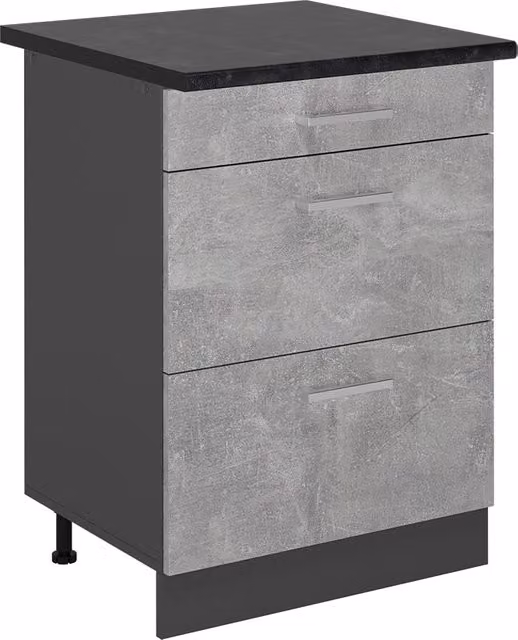 Mobiletto base per cucina R-Line Calcestruzzo/Antracite 60 cm con cassetti, PL Antracite Vicco