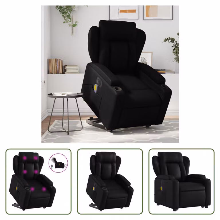 The Living Store Sedia massaggiante con supporto in piedi elettrica in ecopelle nera