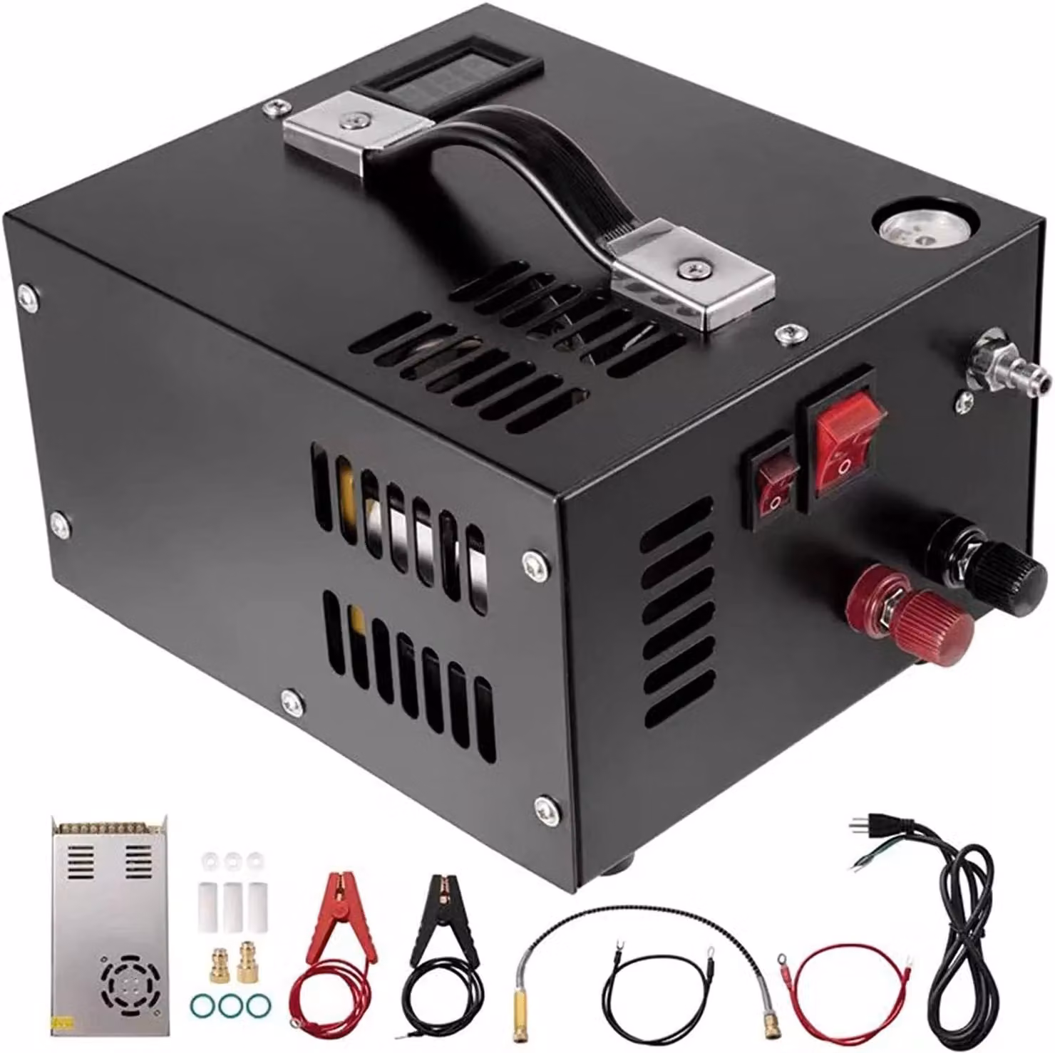 Compressore d'aria PCP - Compressore portatile ad alta pressione - 12 V/220 V - 310 bar (30 MPa) - Spina europea - Senza batteria - Filtro di grandi dimensioni