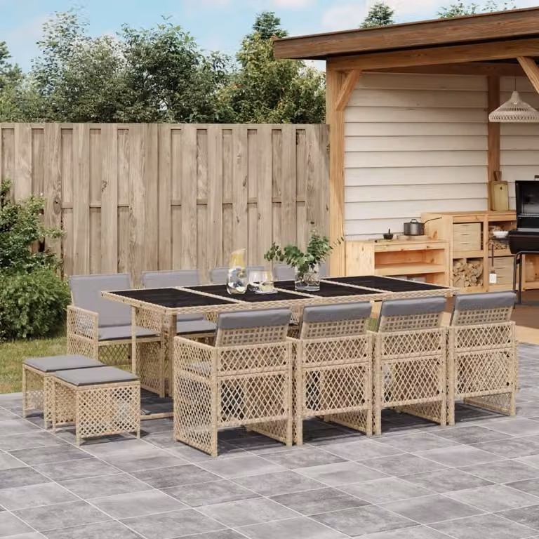 Maison Exclusive - Set da Pranzo da Giardino 13 pz con Cuscini Beige in Polyrattan
