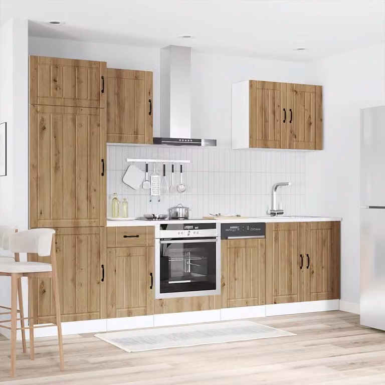 Set di mobili da cucina vidaXL Lucca composto da 7 pezzi in truciolato color rovere marrone con ante a cerniera e cassetti