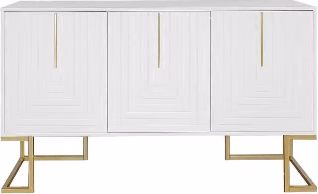 Credenza moderna con 3 ante e ripiani regolabili in MDF e base in metallo, colore bianco, ideale per soggiorno e cucina