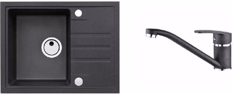 Lavello in granito con miscelatore ALVEUS Intermezzo 30 Carbon 91 620x480 mm + miscelatore Nina SETA002