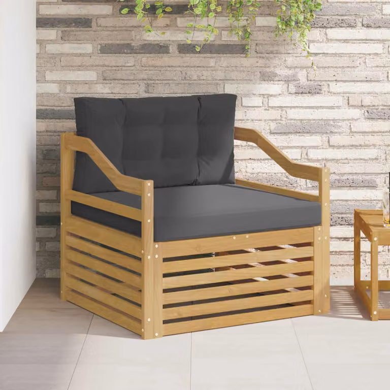 Divano da esterno moderno vidaXL in legno di acacia con cuscini Bianco, Antracite e Grigio