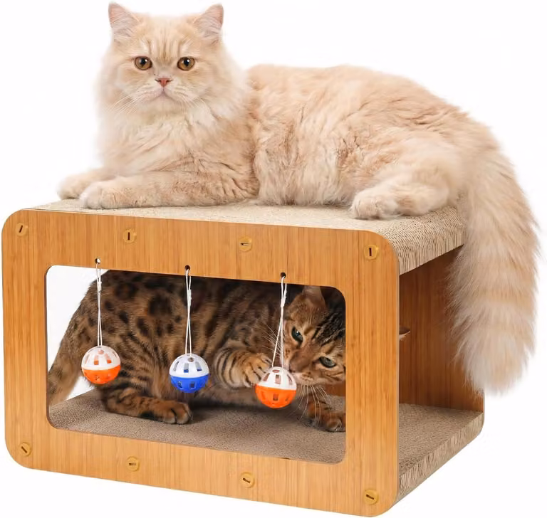 Casa per gatti, 2-in-1, realizzata in cartone per graffiare, ideale per gatti domestici, scatola per graffiare con due lati e cartone ondulato, design compatto