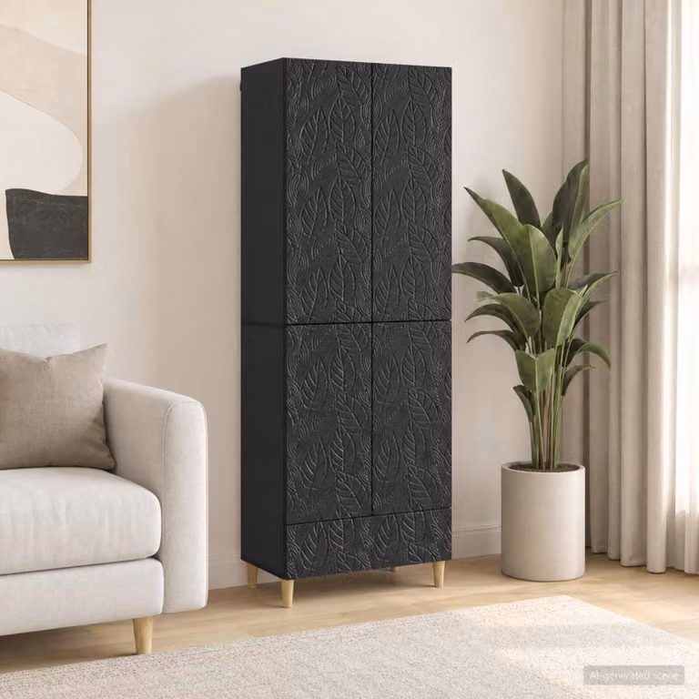 Set di 2 armadi moderni vidaXL in MDF nero opaco con illuminazione integrata e ripiani interni