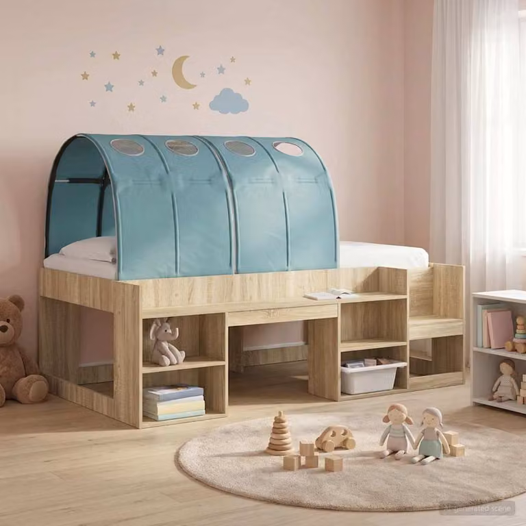 Set di 2 tunnel per letto vidaXL per adulti, colore azzurro, in poliestere