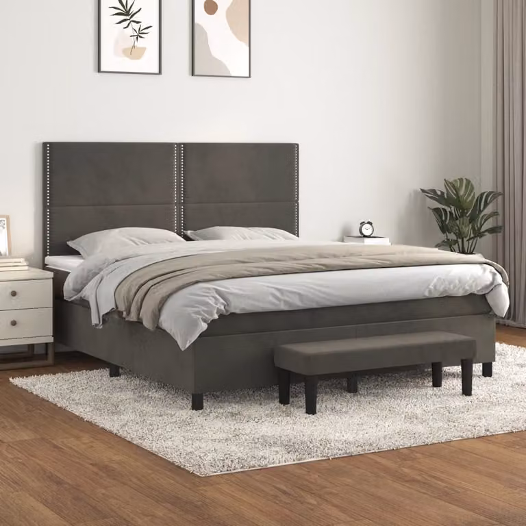 vidaXL Giroletto a Molle con Materasso Ibrido in Velluto Grigio Scuro L/P/H: 180 x 200 x 128 cm