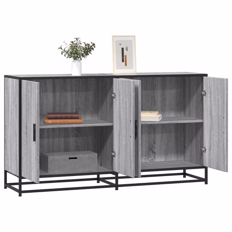 Credenza vidaXL in stile industriale Grigio con finitura opaca, L: 134 cm, P: 35 cm, H: 76 cm