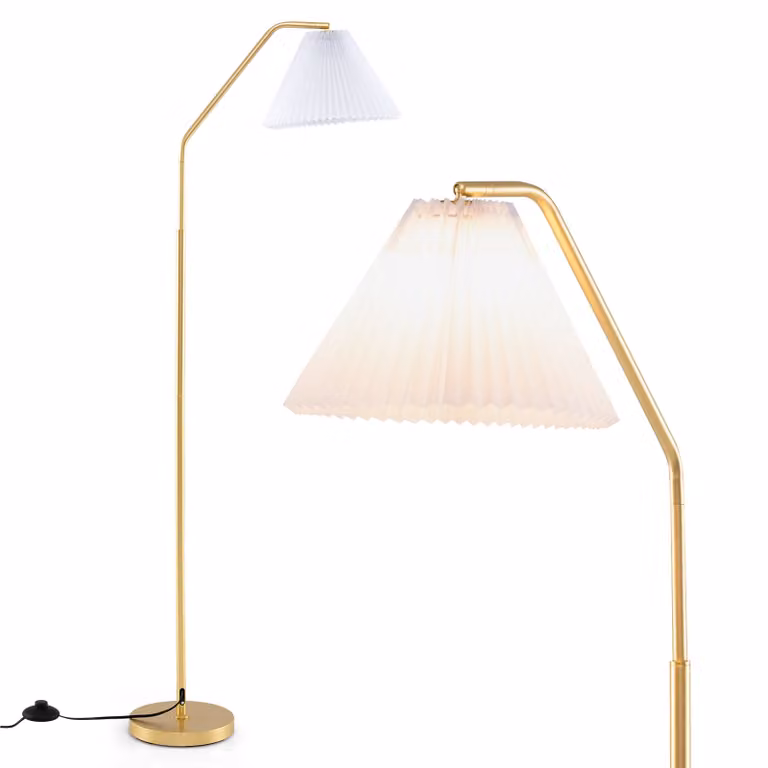 COSTWAY lampada da terra 168cm, lampada da terra attacco E27, lampada da terra ad arco con testa della lampada regolabile e interruttore a pedale, lampada da lettura oro