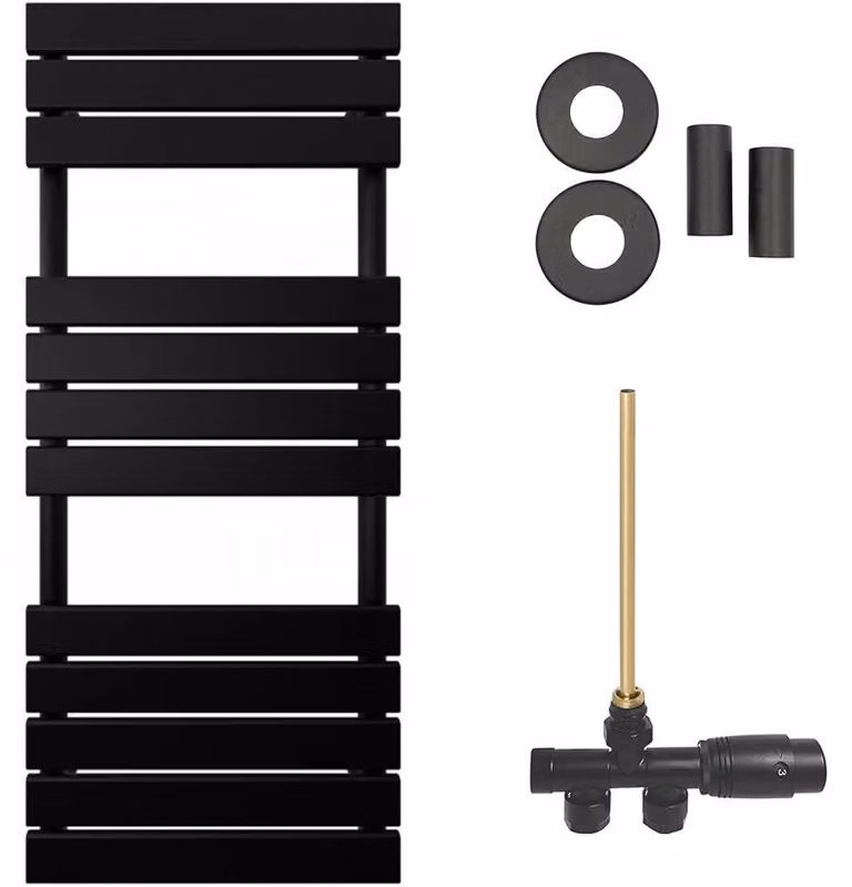 CERANO - Set di radiatori da bagno Claude - riscaldamento centralizzato - attacco laterale a punto singolo - 650 W - nero opaco - 1200 x 500 mm