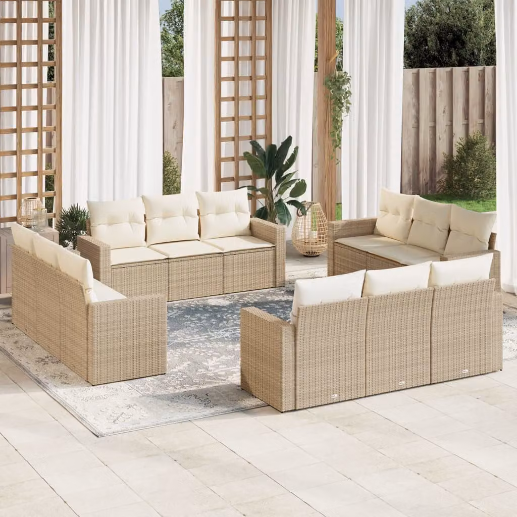 vidaXL Set Divani da Giardino a Forma di L in Polyrattan con Cuscini Beige e Struttura in Acciaio Verniciato a Polvere – 1