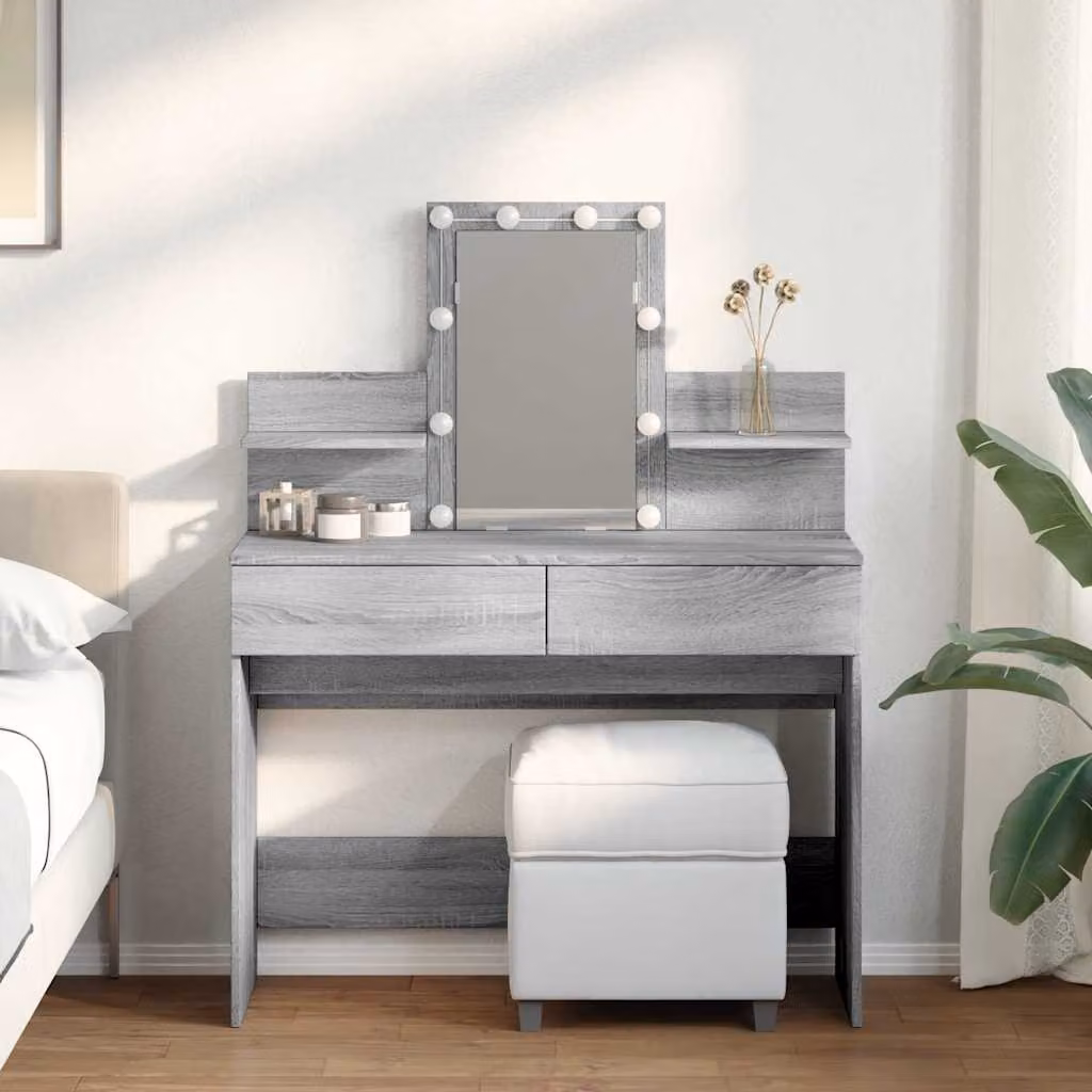 vidaXL Toeletta con LED Grigio Sonoma L: 100 cm, P: 40 cm, H: 130 cm