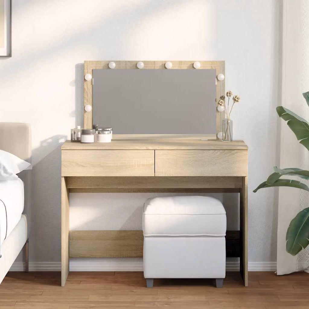 vidaXL Toeletta con LED in Rovere Sonoma, L: 100 cm, P: 40 cm, H: 120 cm – 1