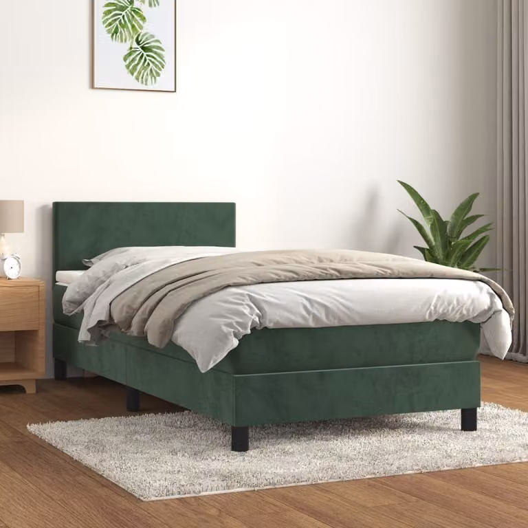 The Living Store Letto a molle con materasso verde scuro 80x200 cm in velluto