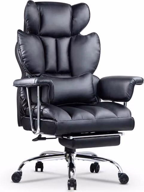 Sedia da ufficio executive HOME FITNESS CODE in similpelle nera con schienale alto, poggiatesta, poggiagambe e supporto lombare – 1