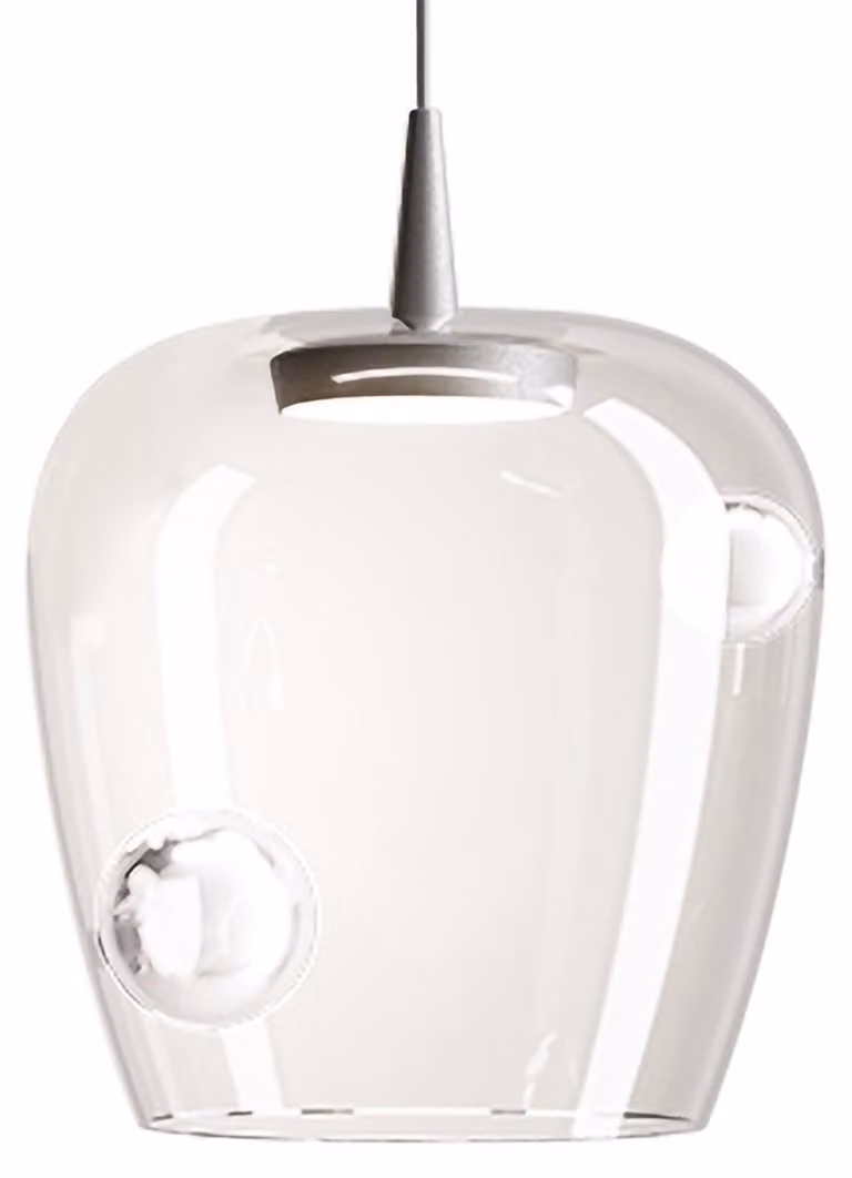 Zafferano Lampada a sospensione Bilia 27 cm in Vetro Borosilicato Soffiato e Alluminio, LED 8W 3000K, finitura Trasparente, uso modulare interno