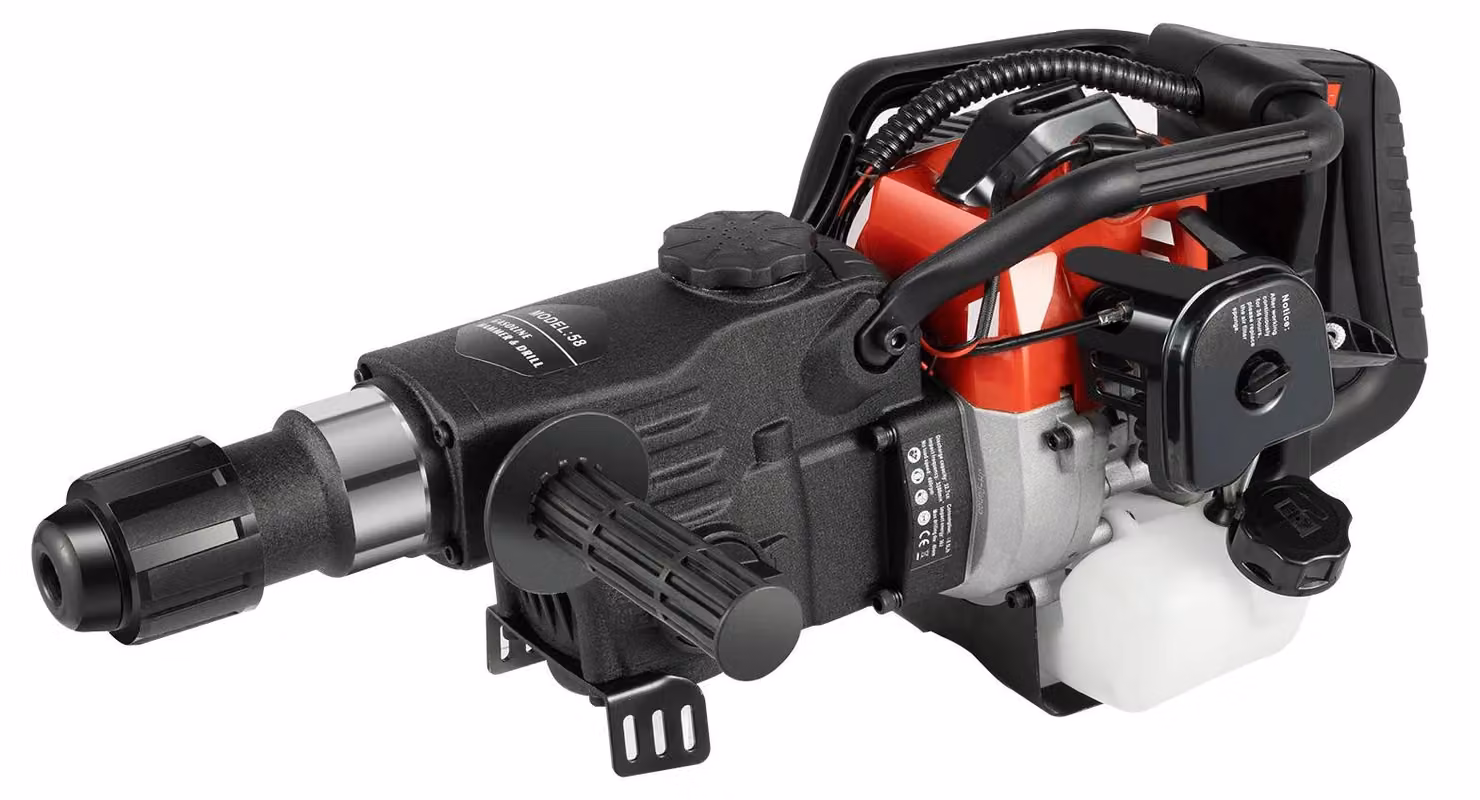 Martello demolitore da 1000W - Martello demolitore a benzina da 33cc - Demolitore per cemento a 2 tempi - 30 Joule - 3200 colpi/minuto - Foro di diametro Ø40 mm - Colore: nero
