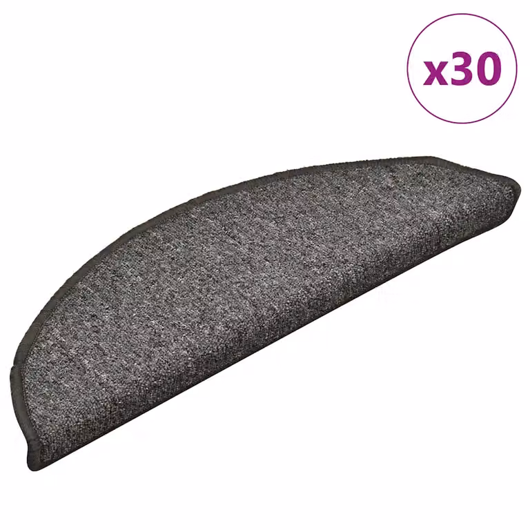 Set di 30 tappetini per scale semicircolari vidaXL, grigio e nero, antiscivolo e fonoassorbenti, L: 56 cm, P: 17 cm, H: 3 cm