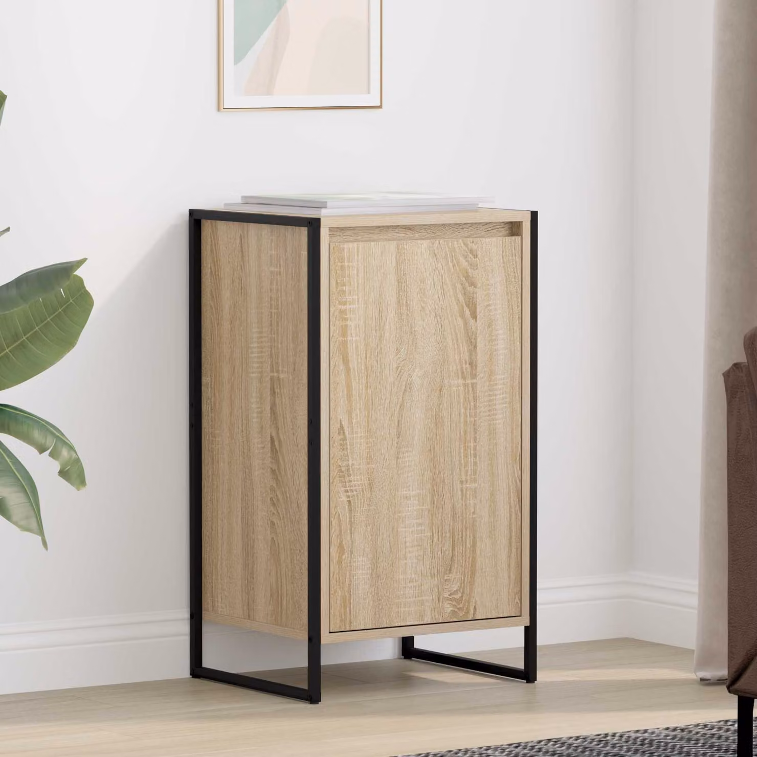 Credenza vidaXL in stile industrial, colore marrone e beige, in legno ingegnerizzato e metallo, L/P/H: 43 x 36 x 75,5 cm