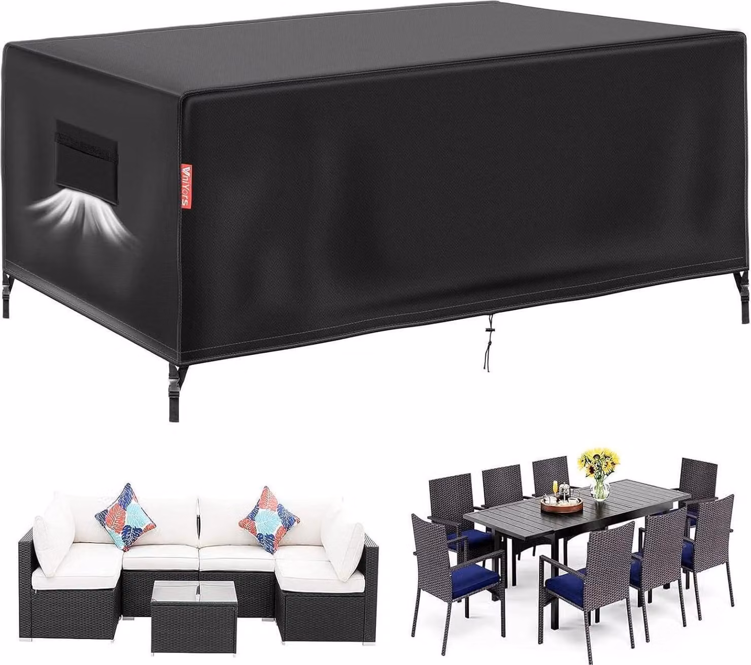 Copertura per mobili da giardino 200x165x80cm Nero Oxford Impermeabile