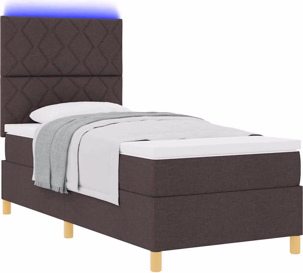 Letto a Sorgente LED Marrone Scuro 100 x 200 cm Tessuto