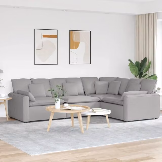 Divano Modulare con Cuscini in Tessuto Grigio Nuvola 3321156