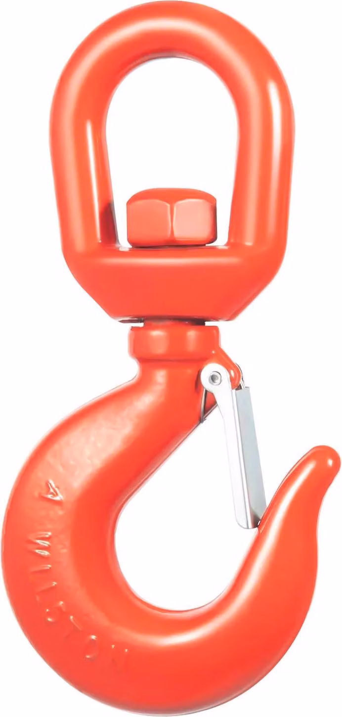 Gancio girevole – Gancio di sollevamento per carichi pesanti, adatto per gru/argani – capacità 5 t (5000 kg) – rotazione a 360° – sistema di sicurezza – acciaio legato – colore rosso