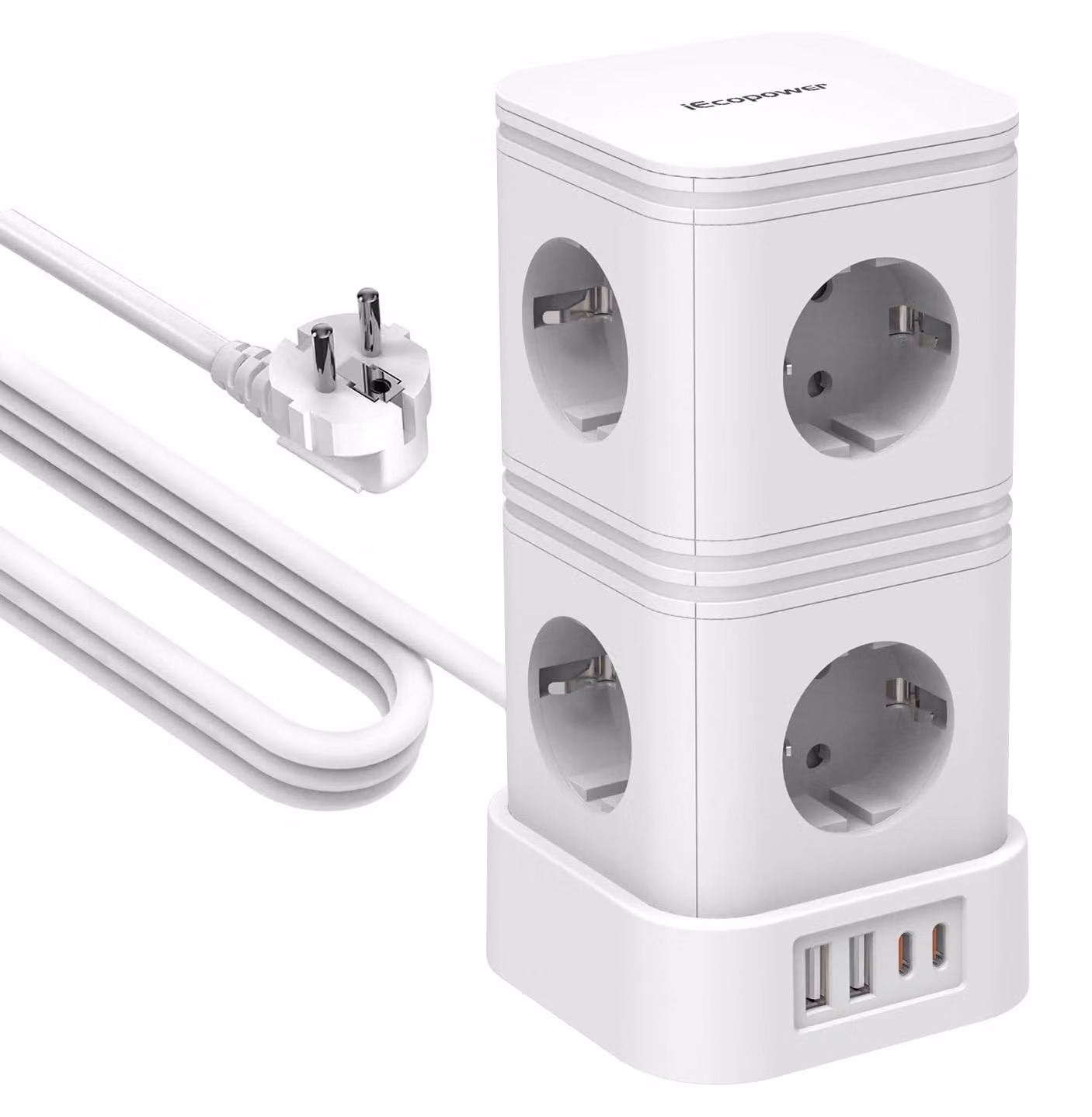 Ciabatta con protezione da sovratensione, 4 porte USB, 4000W/16A, cavo da 2 metri con interruttore