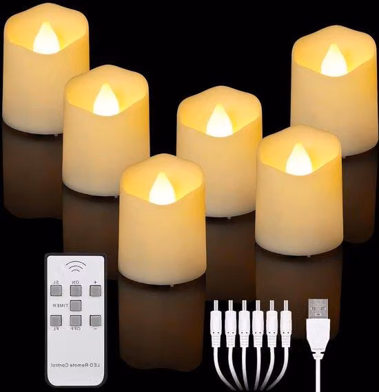 Luci elettriche a LED con timer e telecomando, luce bianca calda, dimmerabili, cavo USB, design a candela.