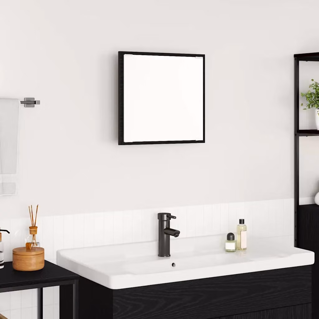 Specchio da bagno moderno vidaXL con luce LED, design rettangolare in legno e vetro, multicolore, L: 40 cm, P: 37 cm, H: 8,5 cm