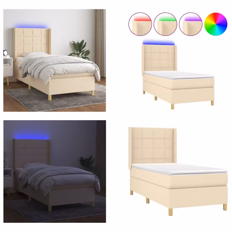 vidaXL Letto a molle con materasso e LED in tessuto 80x200 cm - Letto a molle - Boxspringbetten - Bett - Schlafzimmermöbel