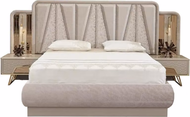 Schlafzimmer Möbel Polsterbett Set Bett 2x Nachttische Gäste Zimmer 3tlg