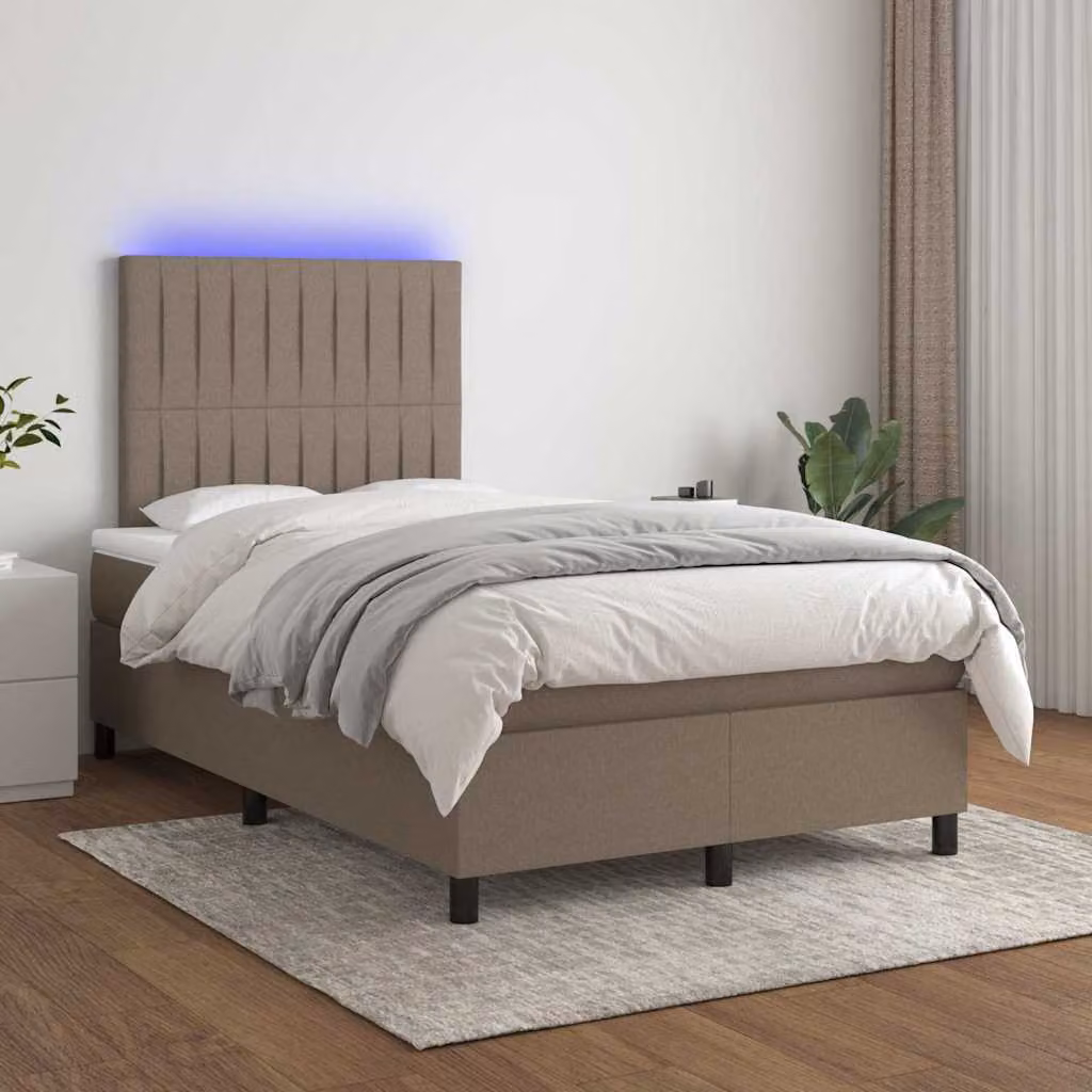 Letto Ibrido con Materas e Illuminazione LED vidaXL in Tessuto Tortora L 120 x P 200 cm – 1